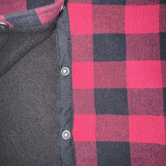 Wms Orvis S Fleece-Lined Flannel Plaid Shacket Shirt Jacket Red/Black Snap Up - Picture 11 of 16
